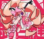  1girl blonde_hair bow cleavage eyepatch harime_nui kill_la_kill lolita_fashion pink_dress platform_boots ribbon twintails 