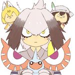 :3 :| animal_ears bangs black_gloves black_hair blonde_hair bodystocking bow bowtie chibi closed_eyes closed_mouth collared_shirt commentary_request crossover elbow_gloves expressionless eyes fingerless_gloves gen_3_pokemon gloves grey_hair grey_shirt hair_between_eyes hat helmet holding horn kaban_(kemono_friends) kemono_friends long_hair looking_at_viewer low_ponytail masquerain multicolored_hair multiple_girls necktie niwma_(myriad_revery) no_nose o_o pith_helmet pokemon pokemon_(creature) red_shirt serval_(kemono_friends) serval_ears serval_print shirt shoebill_(kemono_friends) short_hair short_sleeves side_ponytail simple_background sleeveless sleeveless_shirt slit_pupils smile staring trait_connection white_background white_neckwear wing_collar yellow_eyes 