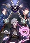  2boys blue_eyes blue_hair book cape falchion_(fire_emblem) father_and_daughter fire_emblem fire_emblem:_kakusei krom long_hair looking_at_viewer lucina male_my_unit_(fire_emblem:_kakusei) multiple_boys my_unit_(fire_emblem:_kakusei) short_hair wani_(fadgrith) weapon white_hair 