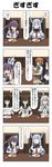  4koma 6+girls akebono_(kantai_collection) anger_vein arm_warmers bangs bell blue_hair blunt_bangs bow breasts brown_eyes brown_hair chair check_translation closed_eyes comic commentary curry double_bun dress eating elbow_rest fingerless_gloves flower food glass gloves hair_bell hair_flower hair_ornament hairband hatsuyuki_(kantai_collection) headgear highres holding holding_sign jingle_bell jitome kantai_collection light_brown_hair long_hair long_sleeves looking_away mechanical_halo medium_breasts michishio_(kantai_collection) miyuki_(kantai_collection) multiple_girls murakumo_(kantai_collection) neckerchief open_mouth parted_bangs purple_eyes purple_hair rappa_(rappaya) red_eyes rice sailor_dress school_uniform serafuku shaded_face short_hair sidelocks sign silver_hair spoken_ellipsis spoon_in_mouth sweatdrop table tatsuta_(kantai_collection) thought_bubble translation_request tsundere yamagumo_(kantai_collection) 
