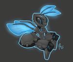  2017 abdomen absurd_res ambiguous_gender android anthro arthropod blue_markings blue_wings digital_media_(artwork) glowing glowing_eyes grey_background hi_res insect liaua machine markings moth pixel-butts robot simple_background solo wings 