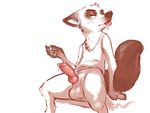  after_masturbation animal_genitalia anthro balls blush canine clothing cum cum_string disney dripping erection fox knot male mammal nick_wilde penis reclining sheath shirt simple_background sitting solo sticcie tank_top tongue tongue_out white_background zootopia 