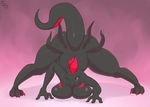  3_toes anthro ass_up big_breasts big_butt breast_rest breasts butt claws cleavage clothed clothing digital_media_(artwork) female gradient_background huge_breasts immortalstar looking_at_viewer nintendo one_eye_closed paws pink_background pok&eacute;mon pok&eacute;morph presenting presenting_hindquarters purple_eyes raised_tail salazzle simple_background solo spread_legs spreading thick_thighs toe_claws toes video_games wink 