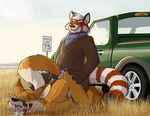  2017 anal anal_penetration anthro bdsm bondage bound canine countryside cum cum_in_ass cum_in_mouth cum_inside fox gag grey_background looking_pleasured male male/male mammal nude paintfox penetration penis pickup_truck red_panda ring_gag road sex simple_background ute 
