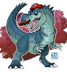  alpha_channel ambiguous_gender barefoot big_feet big_head cappy_(mario) claws darksilvania dinosaur facial_hair feral hair hat headgear looking_at_viewer mario_bros mustache nintendo nude open_mouth possession sharp_claws sharp_teeth simple_background small_arms solo standing super_mario_odyssey teeth theropod toe_claws tongue transparent_background tyrannosaurus_rex video_games 
