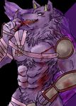  abs armor bathym blood canine clothed clothing demon licking male mammal mane_hair muscular muscular_male skimpy solo tokyo_afterschool_summoners tongue tongue_out tuft unconvincing_armor wolf おやすみ 