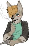  canine cigarette conceptual dark desaturated gun mammal ranged_weapon sheepish smoking teenager weapon wolf young youth 