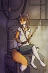  2012 4_toes 5_fingers amber_eyes anthro arrow bow breasts brown_hair canine detailed_background digitigrade female fox fur hair holding_object holding_weapon mammal neotheta orange_fur toes weapon 