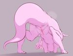  2017 all_fours animal_genitalia anus bent_over butt colored_nails dragon female feral foreshortening genital_slit looking_back pink_body presenting presenting_hindquarters pussy_juice rear_view red_eyes simple_background slit solo steam sweat tokumori_kaisen 