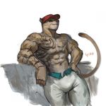  abs biceps clothed clothing cougar feline goroguro male mammal muscular severin simple_background smile solo 