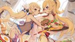  ahoge apron arched_back asymmetrical_docking azur_lane babydoll blonde_hair blue_eyes blurry breast_press breasts bright_pupils cat choker cowboy_shot cup depth_of_field drinking_glass dutch_angle egg eldridge_(azur_lane) eye_contact facial_mark food from_side fruit glasses hair_ornament hairclip half_updo highres indoors kitchen kiwifruit large_breasts long_hair looking_at_another lowleg lowleg_panties mouth_hold multiple_girls navel nearly_naked_apron north_carolina_(azur_lane) one_side_up panties parted_lips red-framed_eyewear red_eyes see-through semi-rimless_eyewear side-tie_panties sideboob skindentation small_breasts sparkle splashing strap_gap string_panties toast tray tsliuyixin twintails under-rim_eyewear underwear underwear_only very_long_hair watermark white_panties wine_glass 
