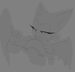  anthro balls bat big_breasts breasts cleavage clothed clothing duo female hi_res male mammal membranous_wings monochrome penis rouge_the_bat sex simple_background solo_focus sonic_(series) theboogie titfuck wings 