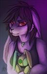  2012 anthro clothed clothing female fur lagomorph mammal neotheta purple_fur rabbit red_eyes simple_background solo 