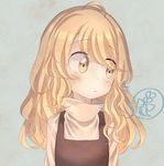  :o ahoge blonde_hair blush commentary_request iiha_toobu kirisame_marisa long_hair looking_away no_hat no_headwear solo touhou turtleneck vest wavy_hair yellow_eyes 