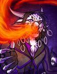  2012 anthro black_hair charr clothed clothing feline female fire guild_wars hair mammal neotheta open_mouth purple_eyes solo teeth tongue video_games 