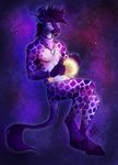  2013 5_fingers anthro giraffe hair hooves male mammal neotheta nude purple_eyes purple_hair smile solo 