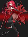  2016 :d anklet ass bangs bare_shoulders black_choker black_footwear black_gloves black_legwear boots breasts choker commentary_request crazy_eyes crazy_smile crimson_avenger_(elsword) dated detached_sleeves elbow_gloves elesis_(elsword) elsword eyebrows_visible_through_hair from_side full_body gloves gradient gradient_eyes hair_between_eyes highres holding holding_sword holding_weapon jewelry leg_up long_hair looking_at_viewer low-tied_long_hair medium_breasts multicolored multicolored_eyes open_mouth orange_eyes pantyhose red_hair scarlet_zel signature smile solo standing standing_on_one_leg sword thigh_boots thighhighs tongue upper_teeth weapon yellow_eyes 