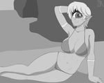  2017 absurd_res bikini breasts clothing cyclops eyelashes female greyscale hair hand_behind_head hi_res humanoid looking_at_viewer monochrome not_furry pointy_ears short_hair smile solo souladdicted swimsuit viviana_(souladdicted) 