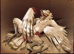  2016 3_toes ambiguous_gender arm_support avian beak bird black_beak brown_and_white brown_background cheek_tuft chest_tuft colored convenient_censorship derp_eyes digital_media_(artwork) digital_painting_(artwork) digitigrade eating feather_tuft feathers food front_view fruit full-length_portrait gaping_mouth grapes grey_feathers grey_feet grey_stripes guide_lines head_tuft holding_food holding_object kour lying mixed_media monochrome nude on_back open_mouth pencil_(artwork) portrait potoo raised_leg simple_background small_pupils spread_legs spreading stripes tail_feathers talons toes tongue tongue_out traditional_media_(artwork) tuft watermark white_feathers winged_arms wings yellow_sclera 