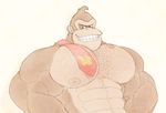  2017 abs anthro ape biceps big_muscles body_hair chest_hairs clothed clothing donkey_kong_(series) huge_muscles male mammal monkey muscular muscular_male nintendo nipples pecs primate ripped-saurian simple_background solo topless video_games 