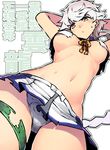  :&lt; arms_behind_head arms_up asymmetrical_hair bangs braid breasts cloud_print crop_top dutch_angle eyebrows_visible_through_hair from_below grey_hair highres kantai_collection large_breasts long_hair medium_breasts microskirt navel panties single_braid skirt solo stomach sweatdrop swept_bangs taketora_suzume thick_thighs thighlet thighs translation_request underboob underwear unryuu_(kantai_collection) upskirt very_long_hair white_panties wide_hips yellow_eyes 