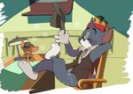  after_sex ambiguous_gender anthro atori blush cat clothed clothing cum duo feline fur hat jacket jerry_(tom_&amp;_jerry) mammal mouse rodent size_difference sweat tom_and_jerry 