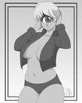  2017 absurd_res breasts clothed clothing cyclops female greyscale hair hi_res humanoid looking_at_viewer monochrome navel not_furry short_hair smile solo souladdicted viviana_(souladdicted) 