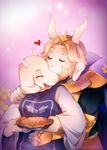  &lt;3 2017 anthro asgore_dreemurr blonde_hair boss_monster cape caprine clothing crown facial_hair female food goat hair horn kissing long_ears long_horns male mammal pie polarissketches robe smile toriel undertale video_games 