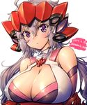  ahoge amania_orz angry bangs bare_shoulders blush breast_hold breasts cleavage closed_mouth crossed_arms dated elbow_gloves eyebrows_visible_through_hair gloves hair_between_eyes headgear large_breasts leotard long_hair looking_at_viewer purple_eyes ringed_eyes senki_zesshou_symphogear shell_casing shiny shiny_hair shiny_skin silver_hair simple_background solo twintails twitter_username upper_body white_background yukine_chris 