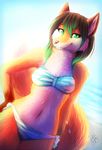  2013 anthro bikini breasts brown_hair canine clothing female fox fur green_eyes hair mammal midriff navel neotheta orange_fur pink_nose smile solo swimsuit 