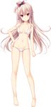  areolae ass_visible_through_thighs barefoot bikini black_bow blush bow breasts choco_chip covered_nipples ero_zemi full_body hair_bow halter_top halterneck hand_on_hip highres large_breasts long_hair looking_at_viewer micro_bikini nagaoka_satomi_(ero_zemi) navel official_art one_side_up pink_bow pink_hair polka_dot polka_dot_bow red_eyes solo swimsuit transparent_background white_bikini 