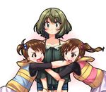  :d ;d aqua_eyes blush bracelet brown_hair futami_ami futami_mami hair_bobbles hair_ornament heterochromia hooded_vest hug idolmaster idolmaster_(classic) idolmaster_cinderella_girls jewelry looking_at_viewer mole mole_under_eye multiple_girls one_eye_closed open_mouth red_eyes shorts siblings side_ponytail sisters smile takagaki_kaede temurei_(vovovov) twins v-shaped_eyebrows 