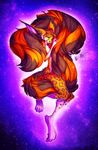  2013 5_fingers brown_hair digitigrade feline fluffy fluffy_tail fur hair mammal neotheta nude purple_eyes redbeanviolin spots spotted_fur 