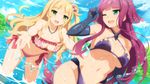  :d ;d bangs bikini black_gloves blunt_bangs breasts bush cleavage criss-cross_halter day dutch_angle elbow_gloves eyebrows_visible_through_hair frilled_bikini_top frills game_cg gloves green_eyes halterneck jewelry large_breasts leaning_forward long_hair looking_at_another moegihara_arisa multiple_girls navel necklace one_eye_closed one_side_up open_mouth outdoors outstretched_arms pink_bikini purple_bikini purple_hair sakura_nova setsuna_kaguya smile sparkle splashing standing sunlight swimsuit very_long_hair wading wanaca water water_drop wet 