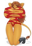  2017 alien alpha_channel anthro areola big_breasts boots breast_expansion breasts brown_hair caitian clothing feline female footwear hair hands_behind_head hi_res huge_breasts hyper hyper_breasts kneeling long_hair m&#039;ress mammal navel nipples panties simple_background slit_pupils solo star_trek star_trek_the_animated_series suika-x torn_clothing transparent_background underwear yellow_sclera 