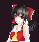  ascot bare_shoulders black_hair bow breasts detached_sleeves hair_bow hair_tubes hakurei_reimu large_bow looking_at_viewer medium_breasts medium_hair parted_lips red_eyes solo touhou wuzhuang_caikuangche 