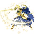  alice_schuberg armor armored_boots armored_dress blonde_hair blue_eyes boots braid floating full_body gauntlets hair_between_eyes hair_ribbon hairband holding holding_sheath holding_sword holding_weapon long_hair looking_at_viewer official_art open_mouth osmanthus_blade ribbon sheath shoulder_armor solo spaulders sword sword_art_online sword_art_online:_code_register transparent_background unsheathed very_long_hair weapon white_hairband white_ribbon 