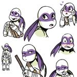  &lt;3 &lt;3_eyes 2017 anthro bandanna black_and_white blush bo_staff donatello_(tmnt) foot_wraps hand_wraps holding_object holding_weapon inkyfrog male mask monochrome reptile scalie shell simple_background solo staff sweat sweatdrop teenage_mutant_ninja_turtles tooth_gap turtle weapon white_background wraps 