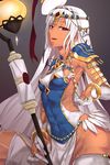  altera_(fate) breasts circlet cosplay covered_navel covered_nipples dark_skin fate/grand_order fate_(series) forehead_jewel holding holding_sword holding_weapon i-pan jewelry long_hair looking_at_viewer medium_breasts red_eyes ring scheherazade_(fate/grand_order) smile solo sword tattoo thighhighs thumb_ring very_long_hair weapon white_hair white_legwear 