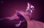 2017 all_fours anthro barefoot bat bent_over big_ears breasts butt claws female hair inviting kyla_(nawka) looking_at_viewer looking_back mammal nawka nude pink_nose presenting presenting_pussy pussy side_boob signature simple_background smile solo white_hair wings 