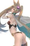  animal_ears ass back blush breasts brown_eyes detached_sleeves granblue_fantasy long_hair looking_at_viewer medium_breasts metera_(granblue_fantasy) nail_polish natsuhiko red_nails simple_background smile solo twintails very_long_hair white_background 