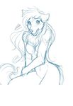  anthro blush breasts canine female fur hair keidran looking_at_viewer mammal monochrome nude raine_(twokinds) sketch solo tom_fischbach twokinds wolf 