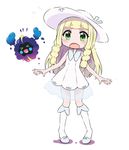 &gt;_&lt; :d bangs bare_shoulders blonde_hair blue_footwear blue_ribbon blunt_bangs blush braid chibi closed_eyes collarbone collared_dress commentary_request cosmog dress eyebrows_visible_through_hair flying_sweatdrops full_body gen_7_pokemon green_eyes hat hat_ribbon kneehighs lillie_(pokemon) long_hair open_mouth pokemon pokemon_(creature) pokemon_(game) pokemon_sm ribbon see-through shadow shoes short_eyebrows simple_background sleeveless sleeveless_dress smile standing sun_hat sundress thick_eyebrows tiptoes toshi_mellow-pretty twin_braids white_background white_dress white_hat white_legwear xd 