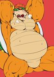  anthro barazoku bowser butt color_edit colored edit fangs featureless_chest featureless_crotch hair hands_behind_head horn koopa mario_bros musclegut muscular nintendo nude open_mouth overweight pecs reclining red_eyebrows red_hair reptile scales scalie shell sitting sweat tan_scales teeth video_games yellow_scales 