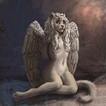  2017 anthro breasts cat convenient_censorship efudek feathered_wings feathers feline female hair hair_covering_breasts mammal navel nude solo wings 