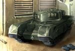  churchill_(tank) gas_can ground_vehicle highres house jerry_can military military_vehicle motor_vehicle no_humans original tank tank_focus tukiyofree 
