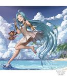  absurdly_long_hair ahoge artist_name ass bare_shoulders barefoot blue_eyes blue_hair blush card choker dated granblue_fantasy highres holding holding_card huanghyy letterboxed long_hair looking_at_viewer lyria_(granblue_fantasy) no_panties open_mouth palm_tree see-through_silhouette smile teeth thighlet tiptoes tree vee_(granblue_fantasy) very_long_hair water 
