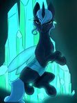  anthro blue_eyes captainpudgemuffin changeling female hooves looking_at_viewer my_little_pony smile solo 