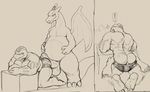  ! 2016 anthro backsack balls barefoot bent_over big_muscles bulge butt charizard clothed clothing comic daftpatriot digital_drawing_(artwork) digital_media_(artwork) dragon duo erection first_person_view hot_dogging humanoid humanoid_penis imminent_sex kneeling line_art looking_back machoke male male/male male_pov membranous_wings monochrome musclegut muscular muscular_male naughty_face nintendo pants partially_retracted_foreskin penis pok&eacute;mon scalie shorts speech_bubble tight_clothing topless uncut underwear underwear_down underwear_pull vein veiny_penis video_games wings 