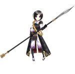  armor beads black_hair bug dragonfly full_body gloves hair_ornament holding holding_weapon insect kanzaki_karuna odaki_(oshiro_project) official_art oshiro_project oshiro_project_re polearm prayer_beads purple_eyes short_hair solo spear transparent_background weapon 
